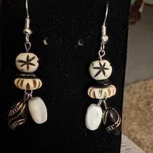 Hand Crafted Carved Wood Bead Earrings